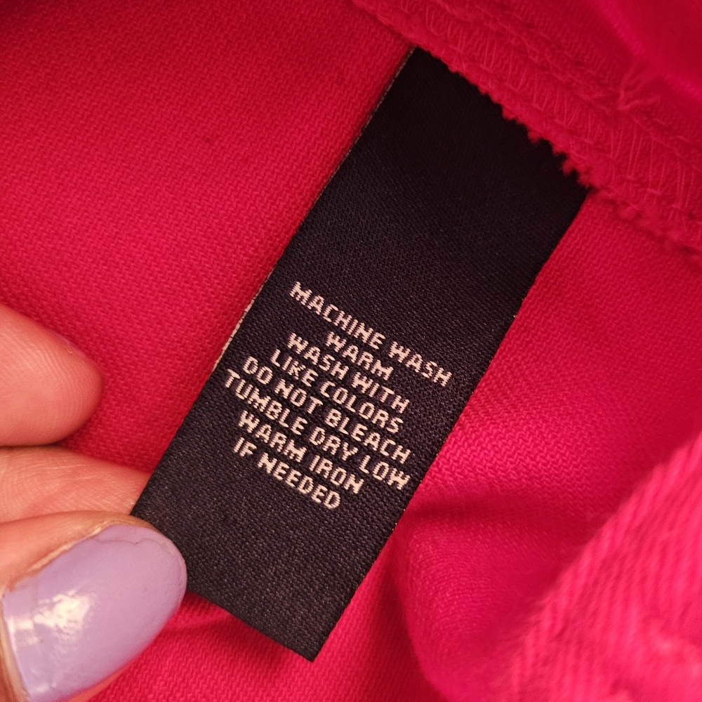 Chaps Red Denim Jacket Collared Buttoned Down Wom… - image 7